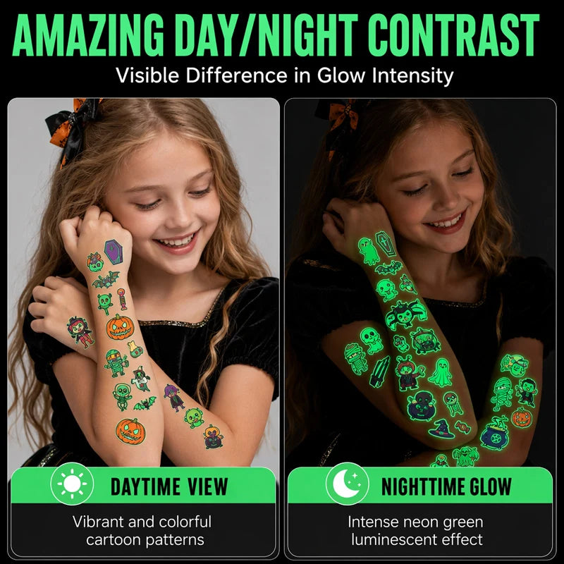 👻 Glow Halloween Temporary Tattoos 🦇 Kids Waterproof Body Stickers Flash Sale
