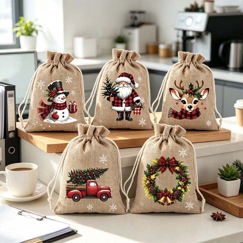 🎁 Rustic Christmas Party Favor Bags - Reusable Burlap Goodie Pouches for Holiday Tree Decor & Treats ⛄