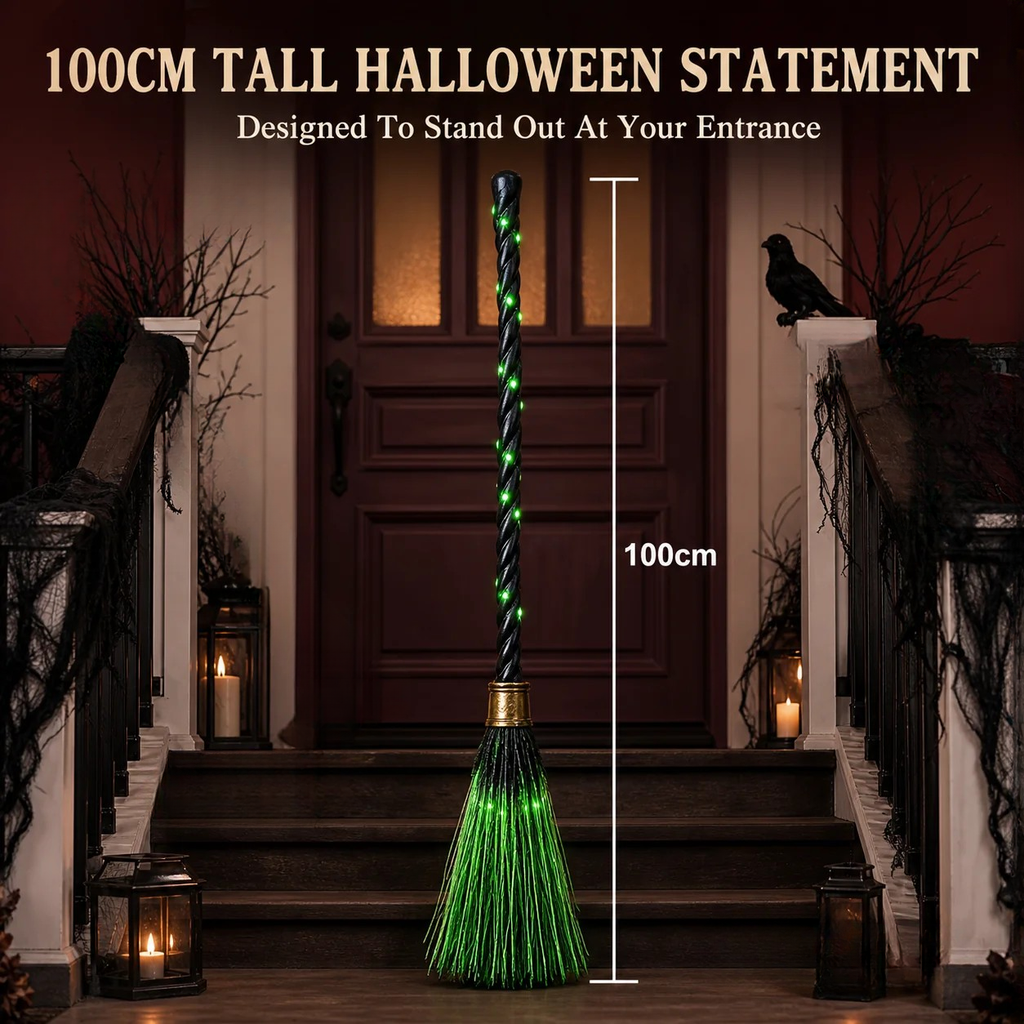 🕷️ Hot Sale! Spooky LED Light Up Witch Broom Haunted House Halloween Decor