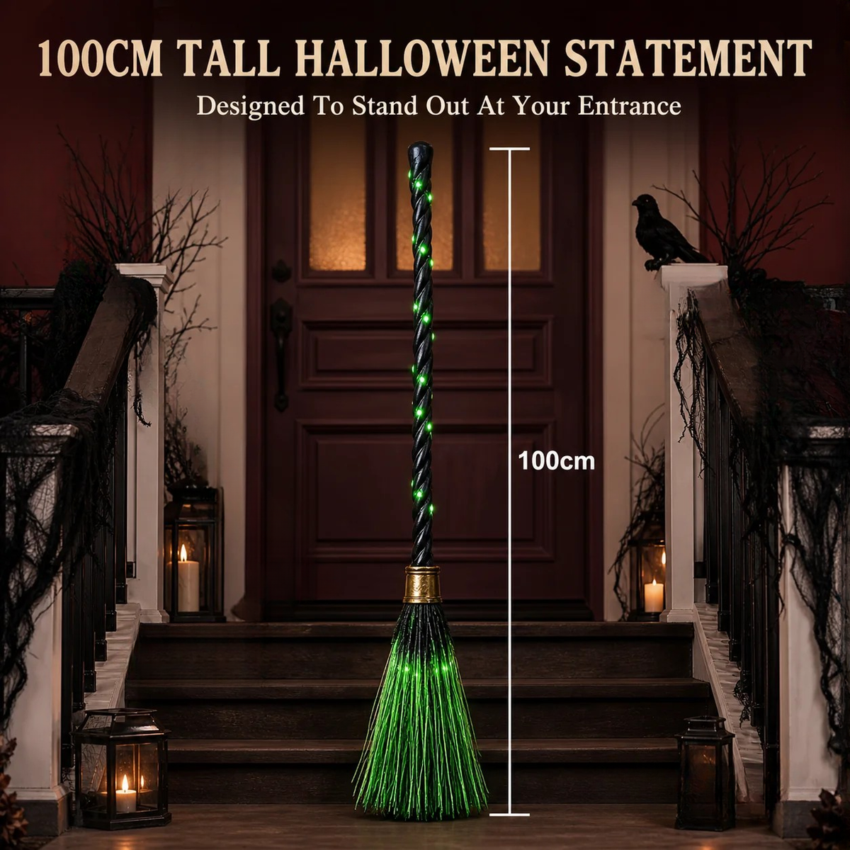 🕷️ Hot Sale! Spooky LED Light Up Witch Broom Haunted House Halloween Decor