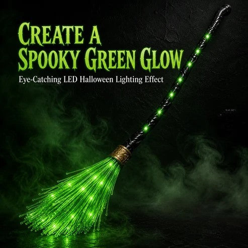 🕷️ Hot Sale! Spooky LED Light Up Witch Broom Haunted House Halloween Decor